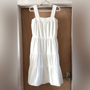 NWT MARGARET O’LEARY Sun Dress Ivory Off White Cotton Tiered Midi  Sz S